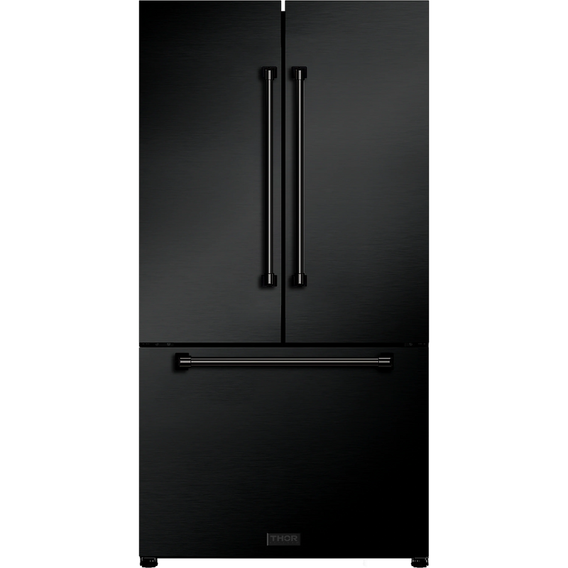 Thor Kitchen Gordon Ramsay 3-Piece Appliance Package - 36-Inch Gas Range with Tilt Panel, 36-Inch Refrigerator, and Dishwasher in Black