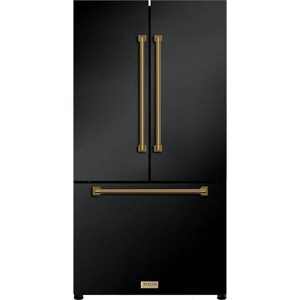 Thor Kitchen Gordon Ramsay Series 36-Inch 20.3 cu ft French Door Counter Depth Refrigerator with Ice Maker in Black with Bronze Trim (RF3621CTD00-BRZ)