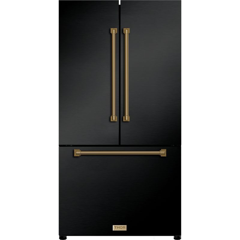 Thor Kitchen Gordon Ramsay Series 36-Inch 20.3 cu ft French Door Counter Depth Refrigerator with Ice Maker in Black with Bronze Trim (RF3621CTD00-BRZ)