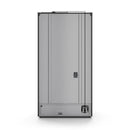 Black French door refrigerator with bottom freezer, closed front view with dual handles