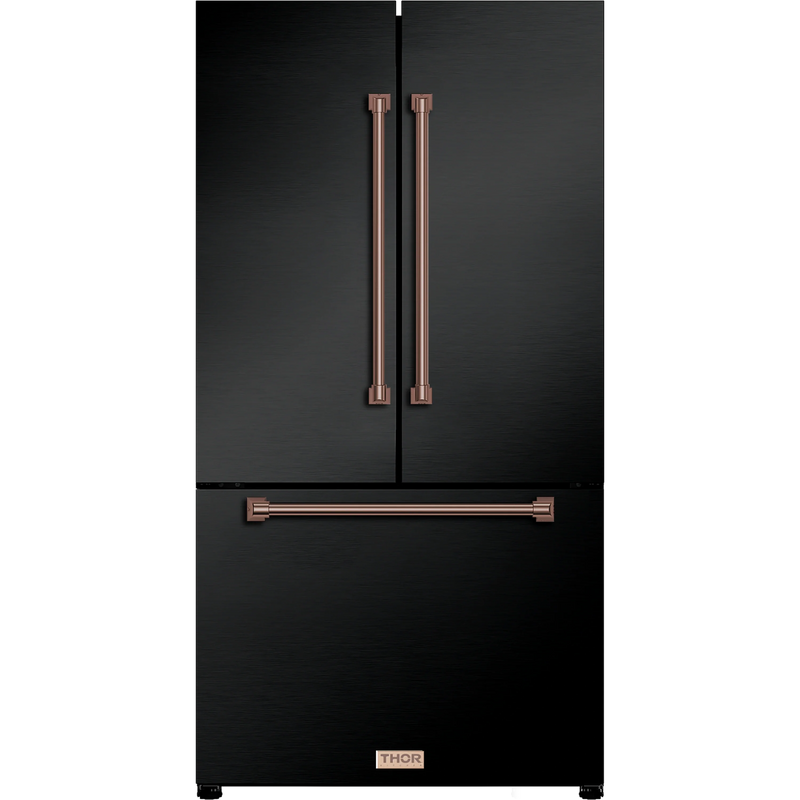 Thor Kitchen Gordon Ramsay 3-Piece Appliance Package - 30-Inch Electric Range with Tilt Panel Touch Control, Refrigerator, and Dishwasher in Black with Rose Gold Trim