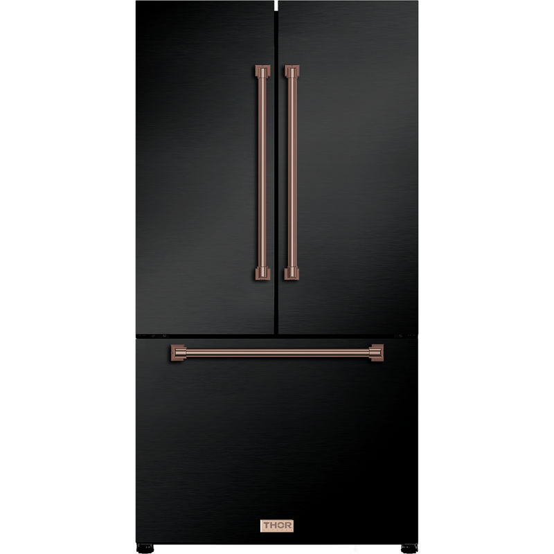 Thor Kitchen Gordon Ramsay Series 36-Inch 20.3 cu ft French Door Counter Depth Refrigerator with Ice Maker in Black with Rose Gold Trim (RF3621CTD00-RSG)