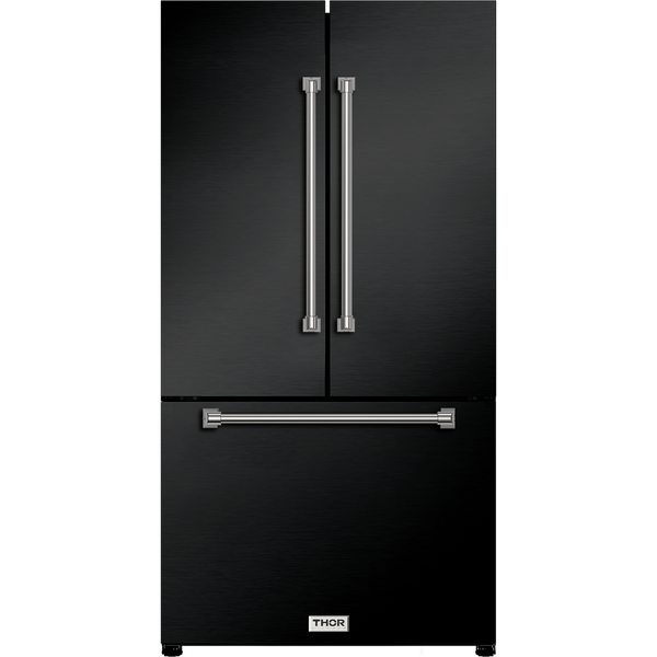 Thor Kitchen Gordon Ramsay Series 36-Inch 20.3 cu ft French Door Counter Depth Refrigerator with Ice Maker in Black with Stainless Steel Trim (RF3621CTD00-SS)