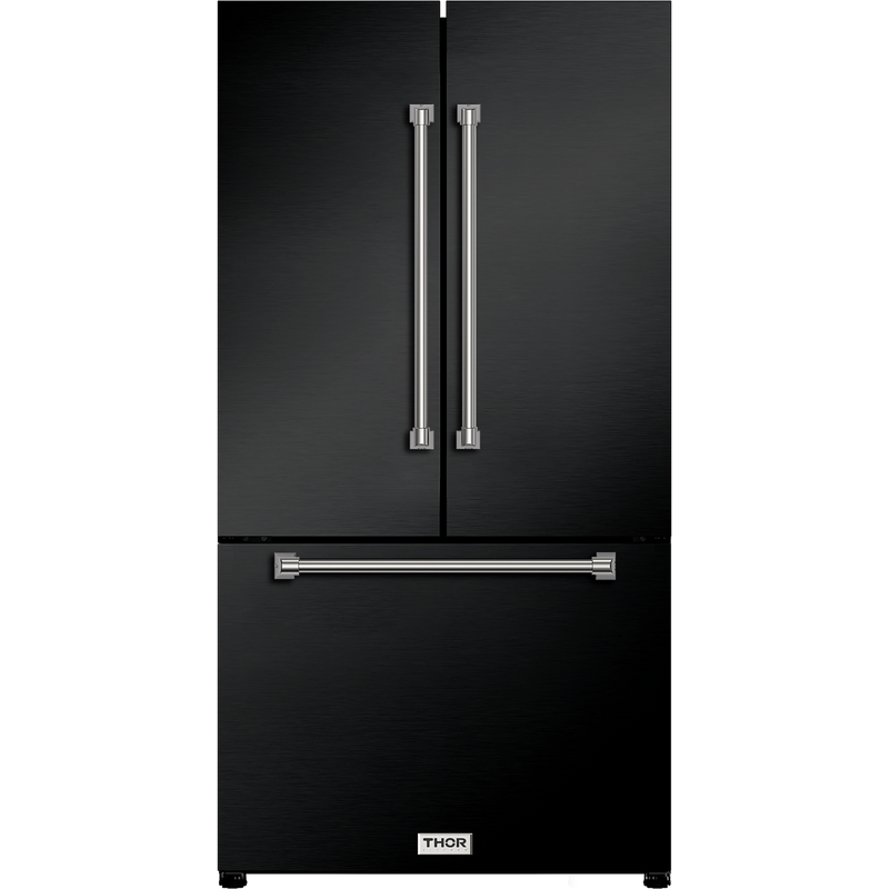 Thor Kitchen Gordon Ramsay Series 36-Inch 20.3 cu ft French Door Counter Depth Refrigerator with Ice Maker in Black with Stainless Steel Trim (RF3621CTD00-SS)