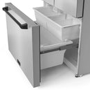 Counter-depth refrigerator with open lower freezer drawer and front handle