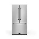 Stainless steel refrigerator with two doors and black vertical handles