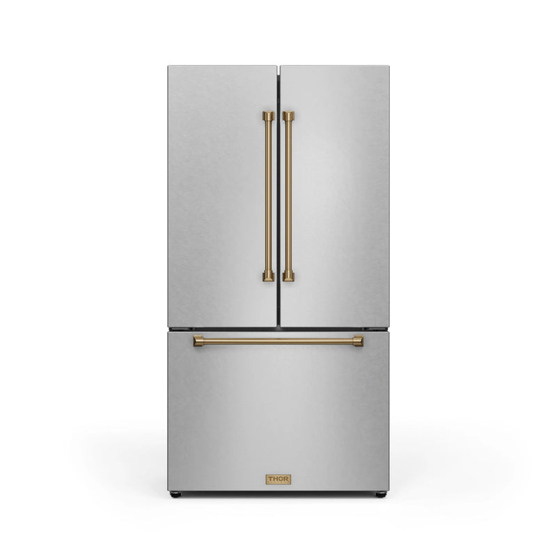 Thor Kitchen Gordon Ramsay Series 36-Inch 20.3 cu ft French Door Counter Depth Refrigerator with Ice Maker in Stainless Steel with Bronze Trim (RF3621CTD99-BRZ)