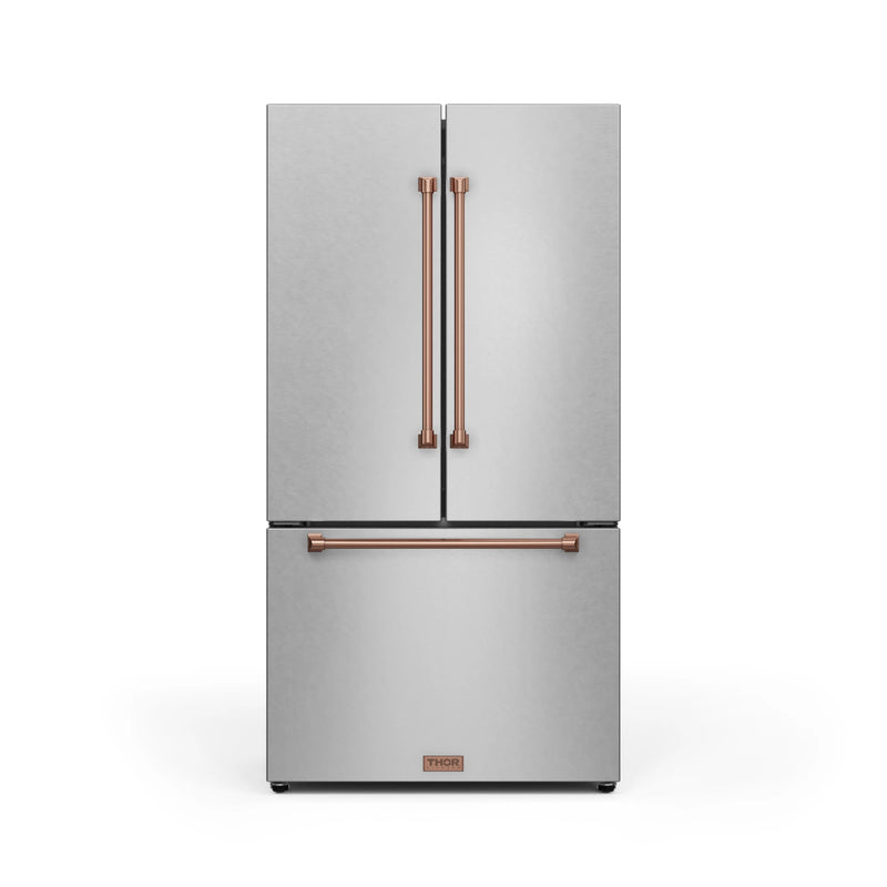 Thor Kitchen Gordon Ramsay Series 36-Inch 20.3 cu ft French Door Counter Depth Refrigerator with Ice Maker in Stainless Steel with Rose Gold Trim (RF3621CTD99-RSG)