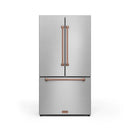 Stainless double-door refrigerator with rose-gold horizontal and vertical handles