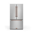 Gordon Ramsay by Thor Kitchen 4-Piece Appliance Package -  48-Inch Propane Gas Range, Wall Mount Range Hood, 36-Inch French Door Refrigerator, and Dishwasher in Stainless Steel with Rose Gold Trim