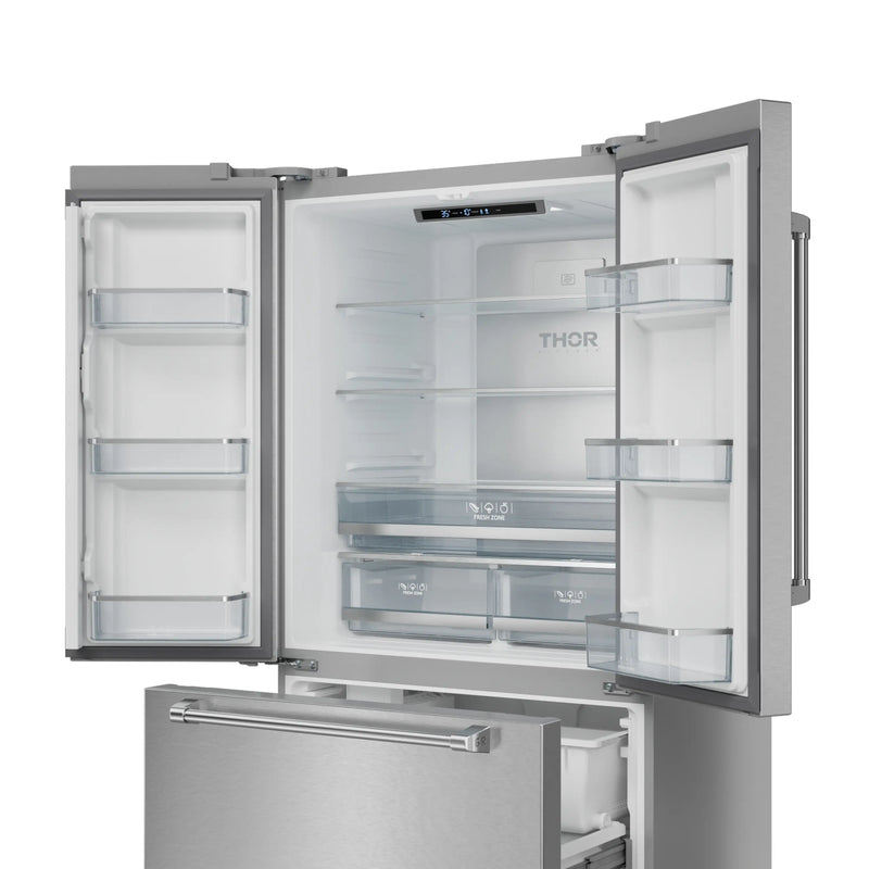 Gordon Ramsay by Thor Kitchen 3-Piece Appliance Package - 36-Inch Propane Gas Range, Tilt Panel, 36-Inch Refrigerator, and Dishwasher in Stainless Steel