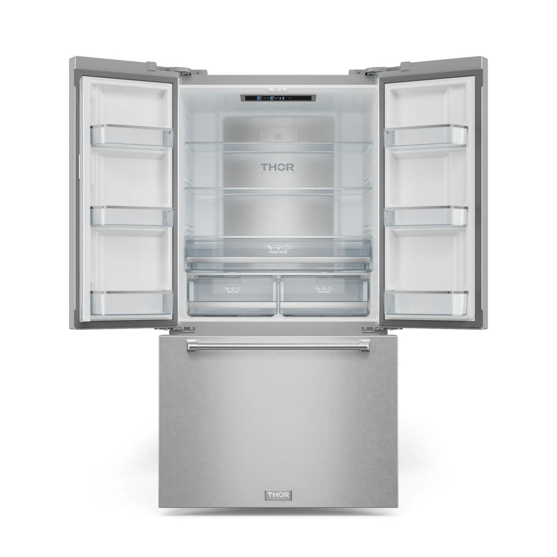 Gordon Ramsay by Thor Kitchen 3-Piece Appliance Package - 36-Inch Propane Gas Range, Tilt Panel, 36-Inch Refrigerator, and Dishwasher in Stainless Steel