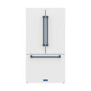 Gordon Ramsay by Thor Kitchen 36-Inch 20.3 cu ft French Door Counter Depth Refrigerator with Ice Maker in White with Blue Handles (RF3621CTDW-BLU)