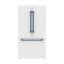Gordon Ramsay by Thor Kitchen 36-Inch 20.3 cu ft French Door Counter Depth Refrigerator with Ice Maker in White with Blue Handles (RF3621CTDW-BLU)