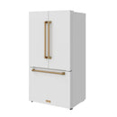 Gordon Ramsay by Thor Kitchen 36-Inch 20.3 cu ft French Door Counter Depth Refrigerator with Ice Maker in White with Bronze Handles (RF3621CTDW-BRZ)