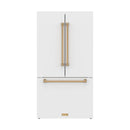 Gordon Ramsay by Thor Kitchen 36-Inch 20.3 cu ft French Door Counter Depth Refrigerator with Ice Maker in White with Bronze Handles (RF3621CTDW-BRZ)