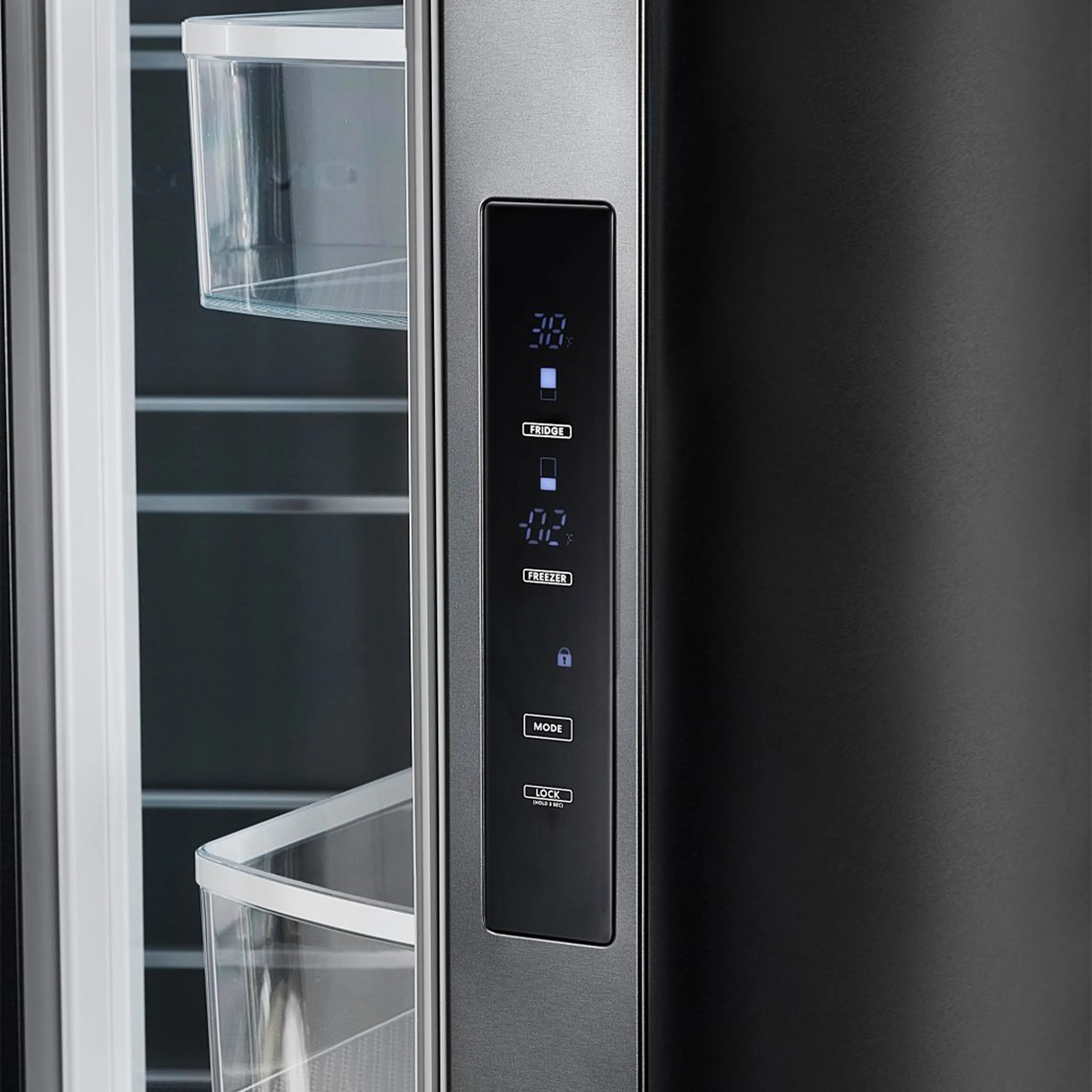 Cosmo 30-inch matte black refrigerator with built-in digital control panel