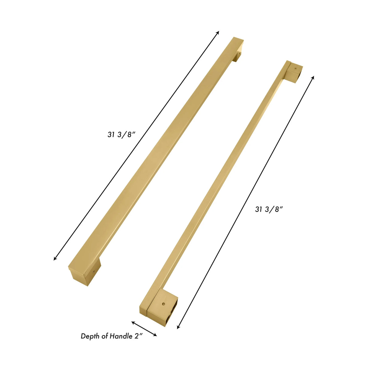 Champagne bronze refrigerator handles with end screws; 31 3/8 in dimensions shown