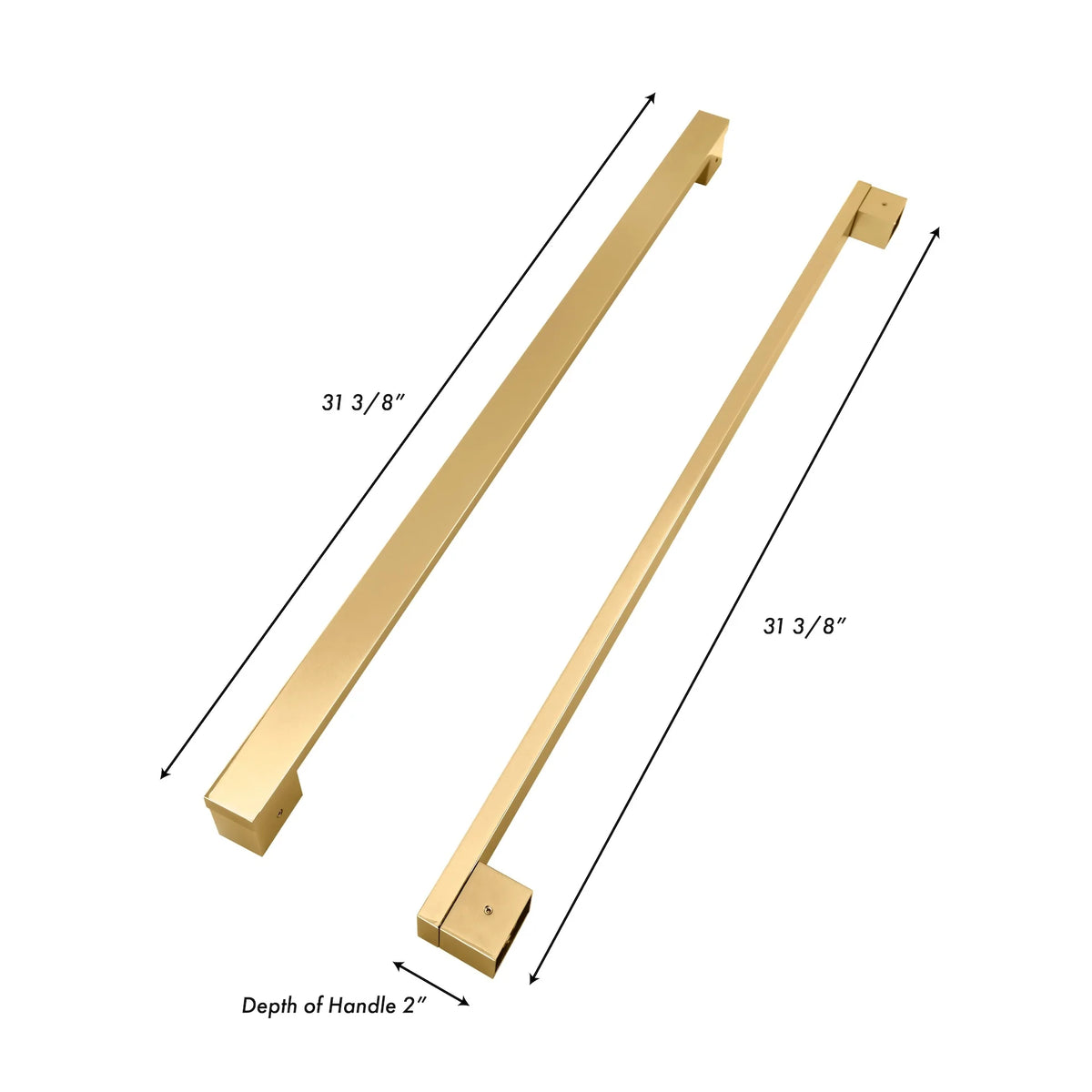 Set of 4 modern polished gold refrigerator handles, long bar with side-mount ends