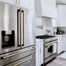ZLINE 4-Piece Appliance Package - 48-Inch Gas Range, Hood, Refrigerator with Water Dispenser, and Dishwasher in Stainless Steel with Champagne Bronze Accents