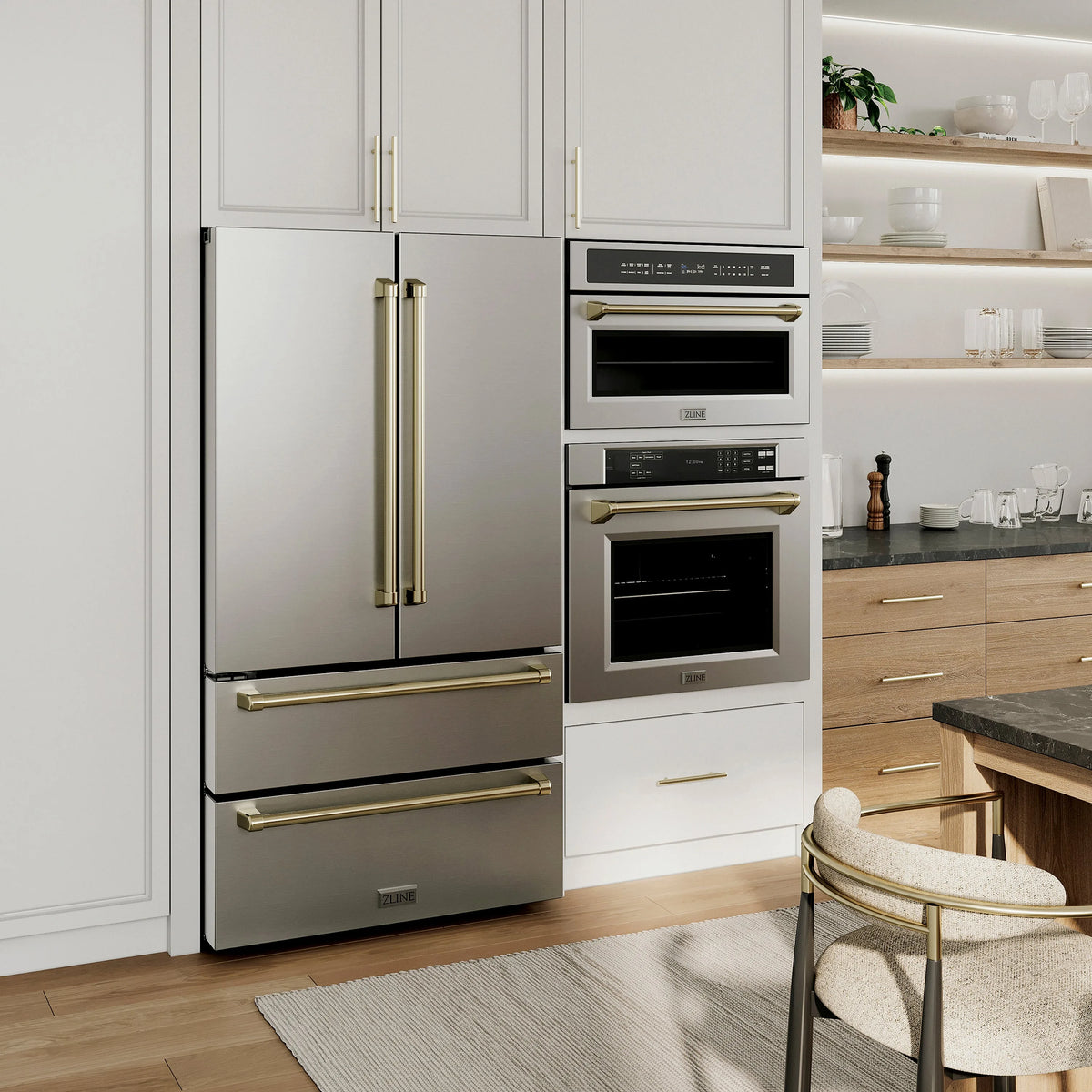 ZLINE Autograph Edition 30-Inch 1.6 cu ft. Built-in Convection Microwave Oven in Stainless Steel with Gold Accents (MWOZ-30-G)