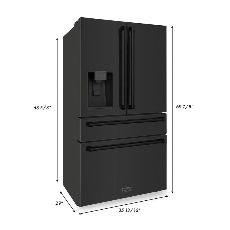 ZLINE 4-Piece Appliance Package - 30-Inch Induction Range, Wall Mount Range Hood, French Door Refrigerator with Water Dispenser, and Dishwasher in Black Stainless Steel