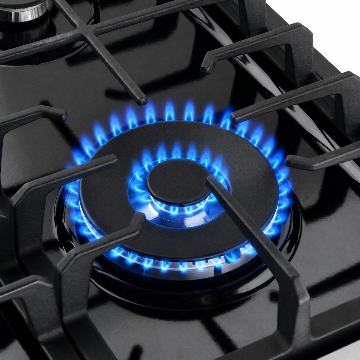 Close-up of a sealed gas burner on the Cosmo COS-RGS305SS range