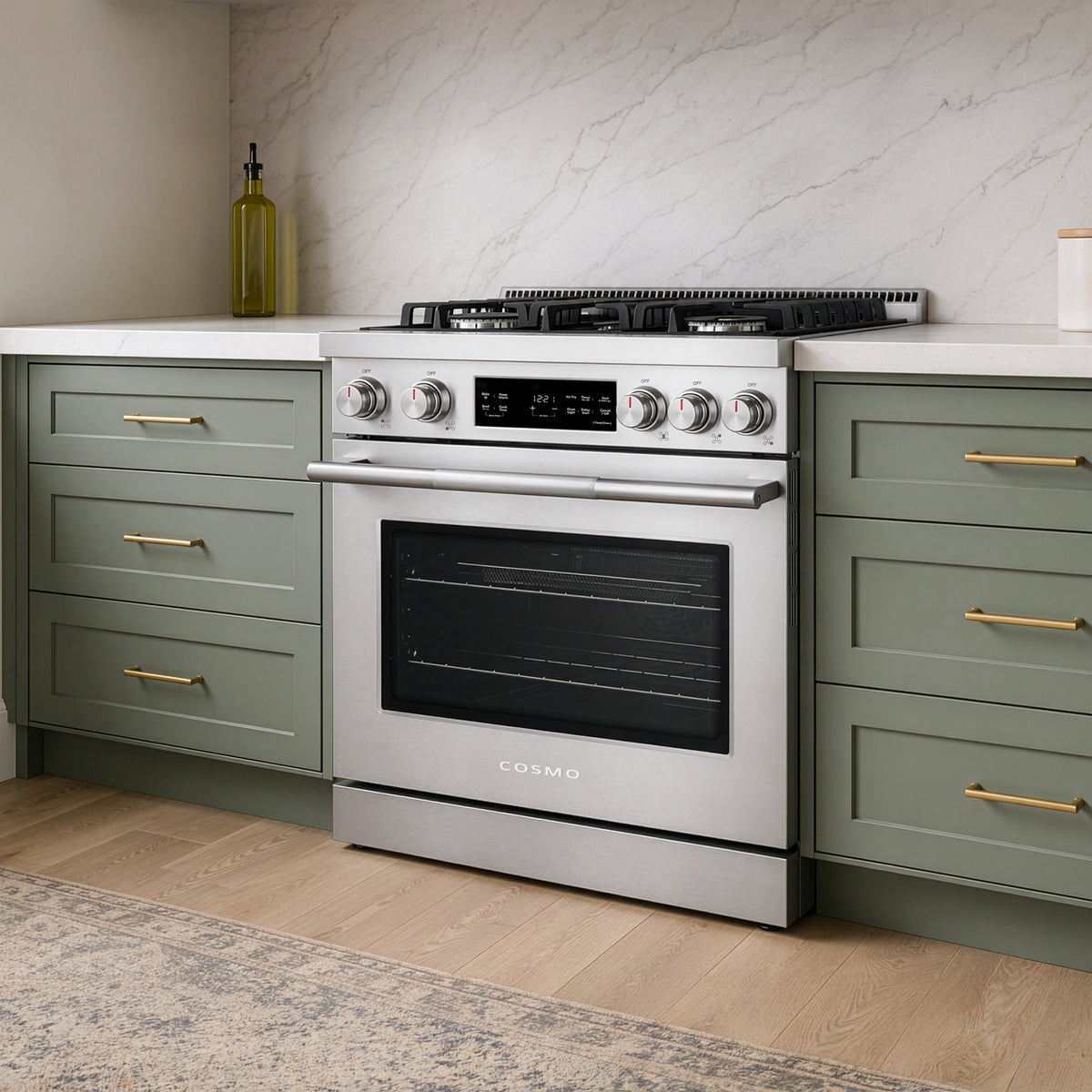 Cosmo COS-RGS305SS 30-inch gas range installed in a modern kitchen