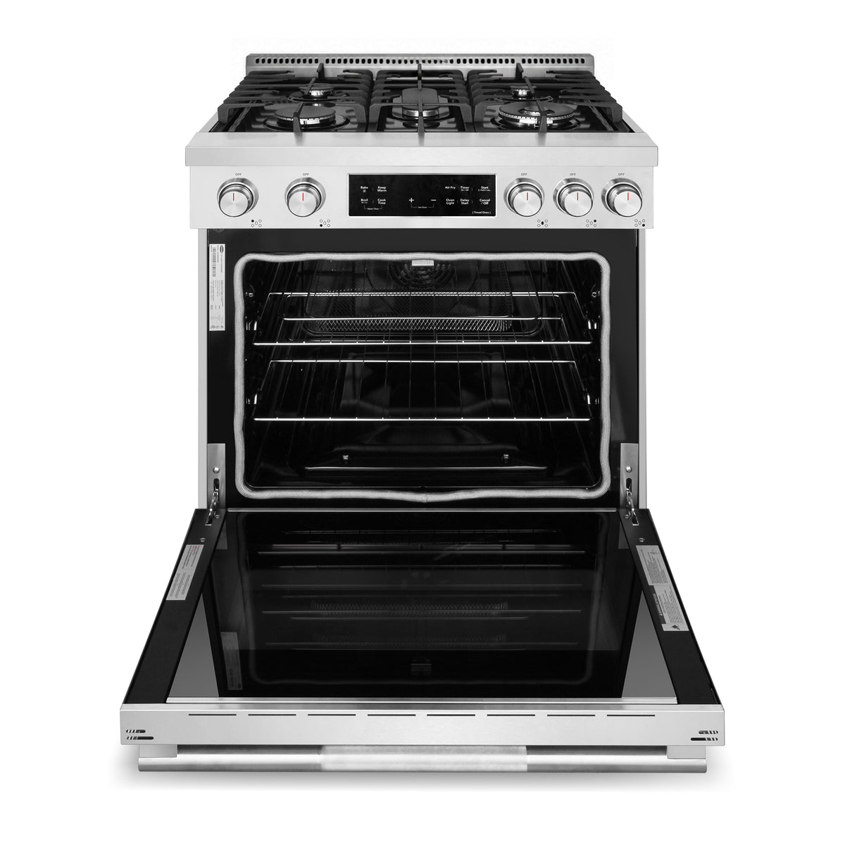 Cosmo COS-RGS305SS gas range with the oven door open