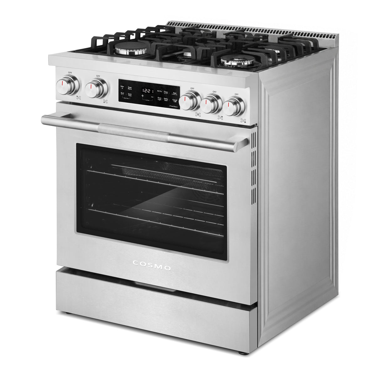 Cosmo COS-RGS305SS gas range, right angle view