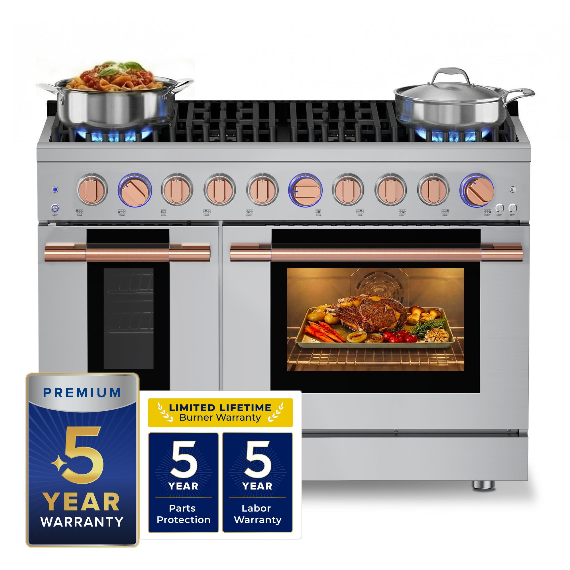 Hauslane HausPro Series 48-Inch Gas or Dual Fuel Range with 8 Burners and Convection Oven in Stainless Steel