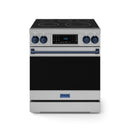 Gordon Ramsay by Thor Kitchen 4-Piece Appliance Package -  30-Inch Electric Range,  Wall Mount Range Hood, 36-Inch French Door Refrigerator, and Dishwasher in Stainless Steel with Blue Trim