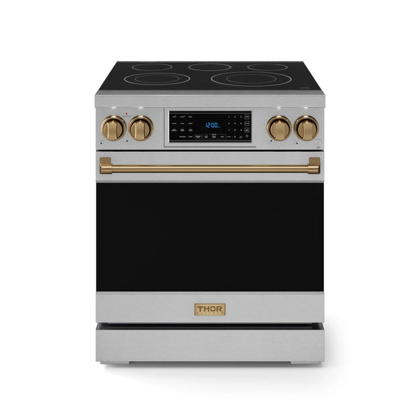 Thor Kitchen Gordon Ramsay Series 30-Inch Professional Electric Range with Tilt Panel Touch Control in Stainless Steel with Bronze Trim (RSE30-BRZ)