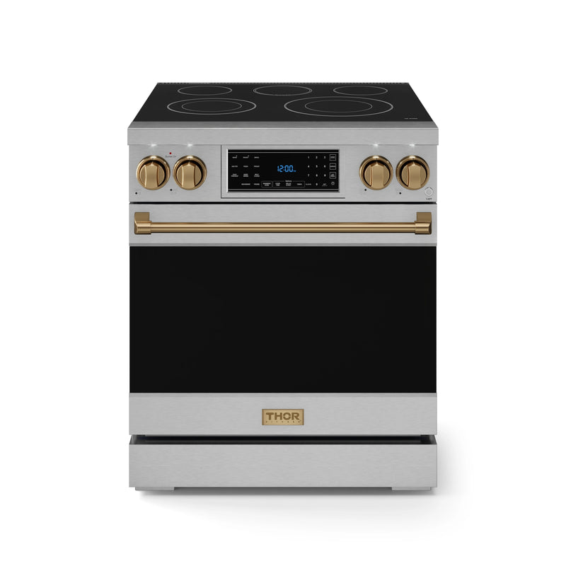 Thor Kitchen Gordon Ramsay Series 30-Inch Professional Electric Range with Tilt Panel Touch Control in Stainless Steel with Bronze Trim (RSE30-BRZ)