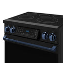 Gordon Ramsay by Thor Kitchen 4-Piece Appliance Package -  30-Inch Electric Range,  Wall Mount Range Hood, 36-Inch French Door Refrigerator, and Dishwasher in Black with Blue Trim