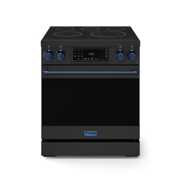 Thor Kitchen Gordon Ramsay Series 30-Inch Professional Electric Range with Tilt Panel Touch Control in Black with Navy Blue Trim (RSE30B-BLU)