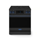 Gordon Ramsay by Thor Kitchen 4-Piece Appliance Package -  30-Inch Electric Range,  Wall Mount Range Hood, 36-Inch French Door Refrigerator, and Dishwasher in Black with Blue Trim