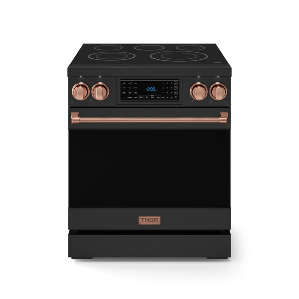 Thor Kitchen Gordon Ramsay Series 30-Inch Professional Electric Range with Tilt Panel Touch Control in Black with Rose Gold Trim (RSE30B-RSG)