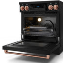 Gordon Ramsay by Thor Kitchen 4-Piece Appliance Package -  30-Inch Electric Range,  Wall Mount Range Hood, 36-Inch French Door Refrigerator, and Dishwasher in Black with Rose Gold Trim