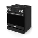 Gordon Ramsay by Thor Kitchen 4-Piece Appliance Package -  30-Inch Electric Range,  Wall Mount Range Hood, 36-Inch French Door Refrigerator, and Dishwasher in Black with Stainless Steel Trim