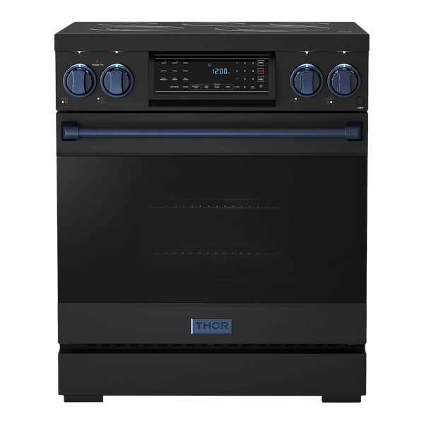 Thor Kitchen Gordon Ramsay Series 30-Inch Professional Electric Range with Tilt Panel Touch Control in Black with Navy Blue Trim (RSE30B-BLU)