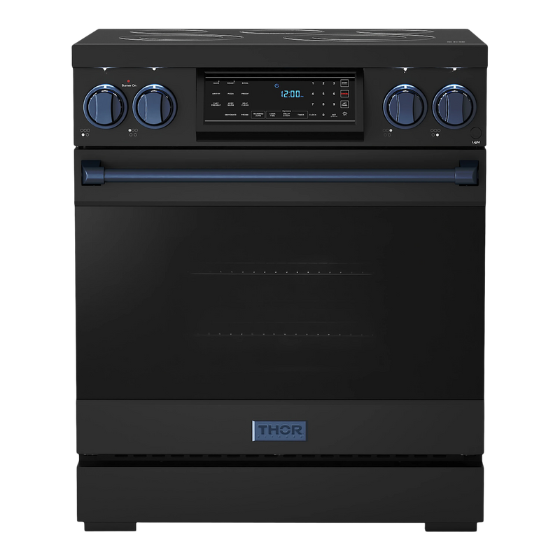 Thor Kitchen Gordon Ramsay Series 30-Inch Professional Electric Range with Tilt Panel Touch Control in Black with Navy Blue Trim (RSE30B-BLU)