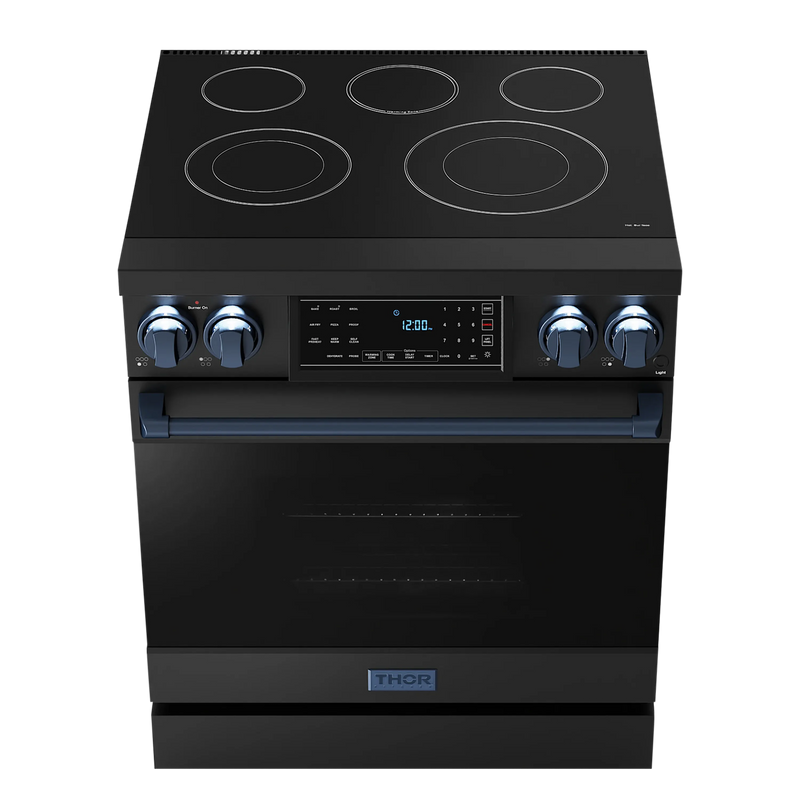 Thor Kitchen Gordon Ramsay Series 30-Inch Professional Electric Range with Tilt Panel Touch Control in Black with Navy Blue Trim (RSE30B-BLU)