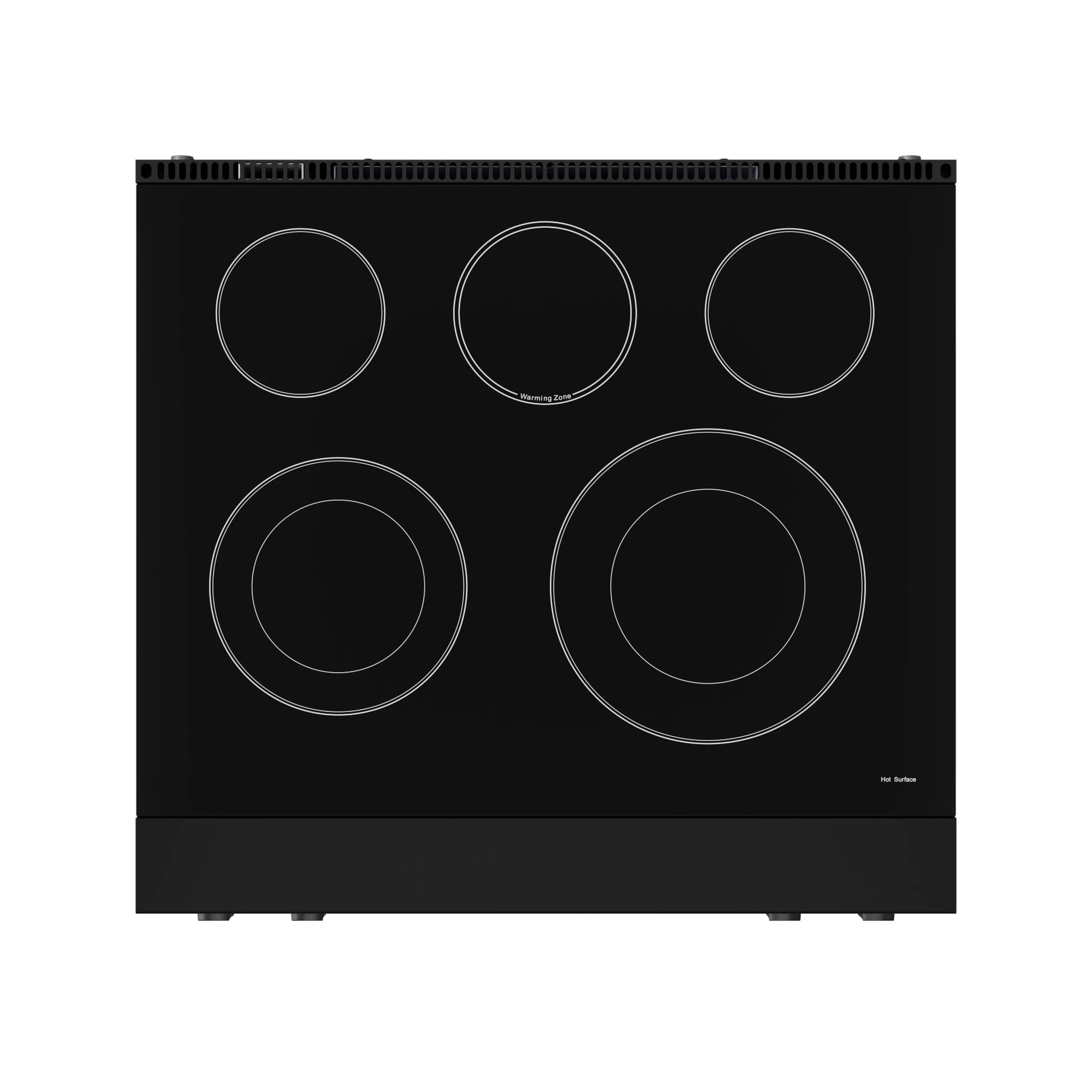 Black electric cooktop with five circular heating elements