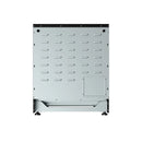 Electric range rear vent panel with perforations and access door