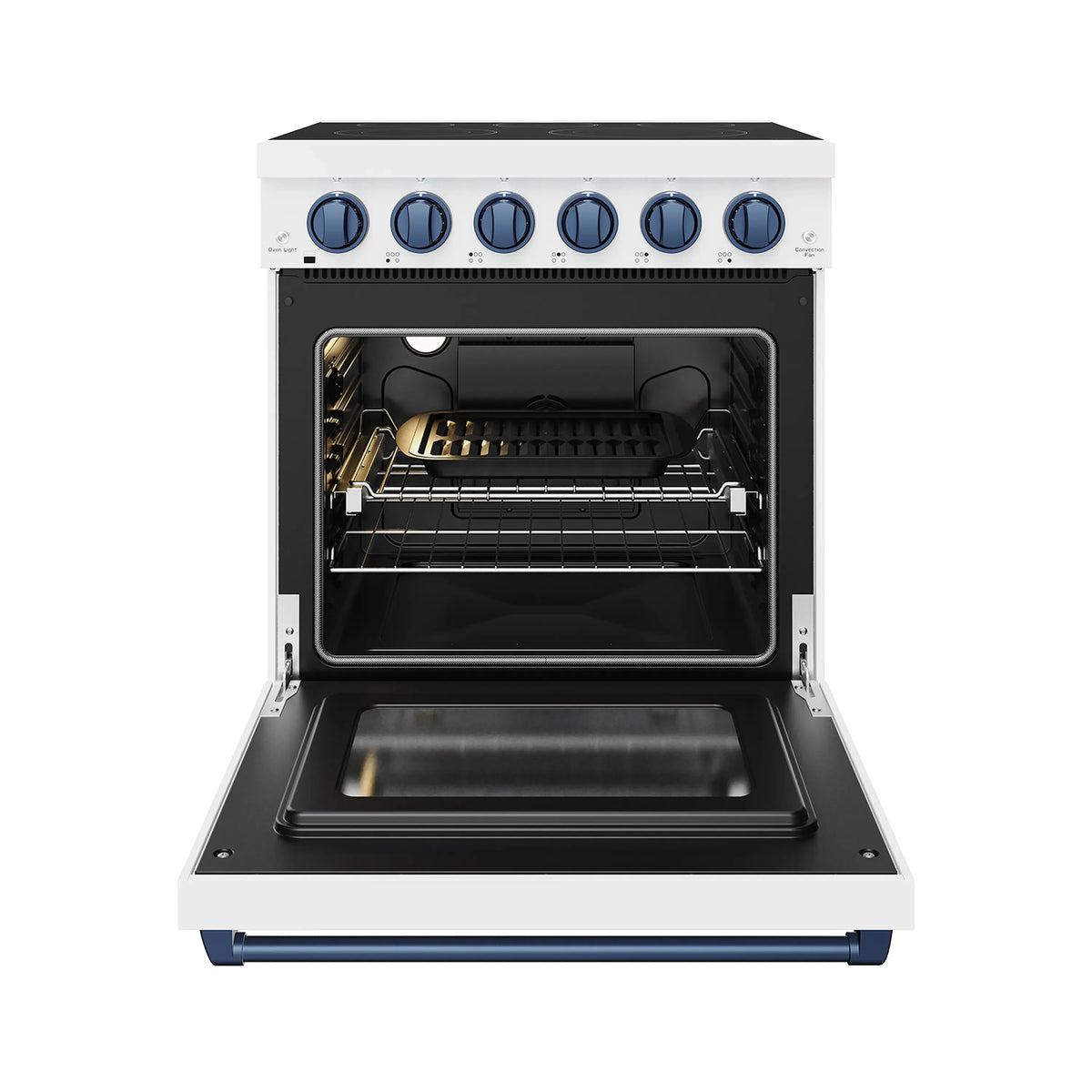 Gordon Ramsay by Thor Kitchen 30-Inch Professional Electric Range with Precision Knob Control in White with Blue Trim (RSE30PW-BLU)