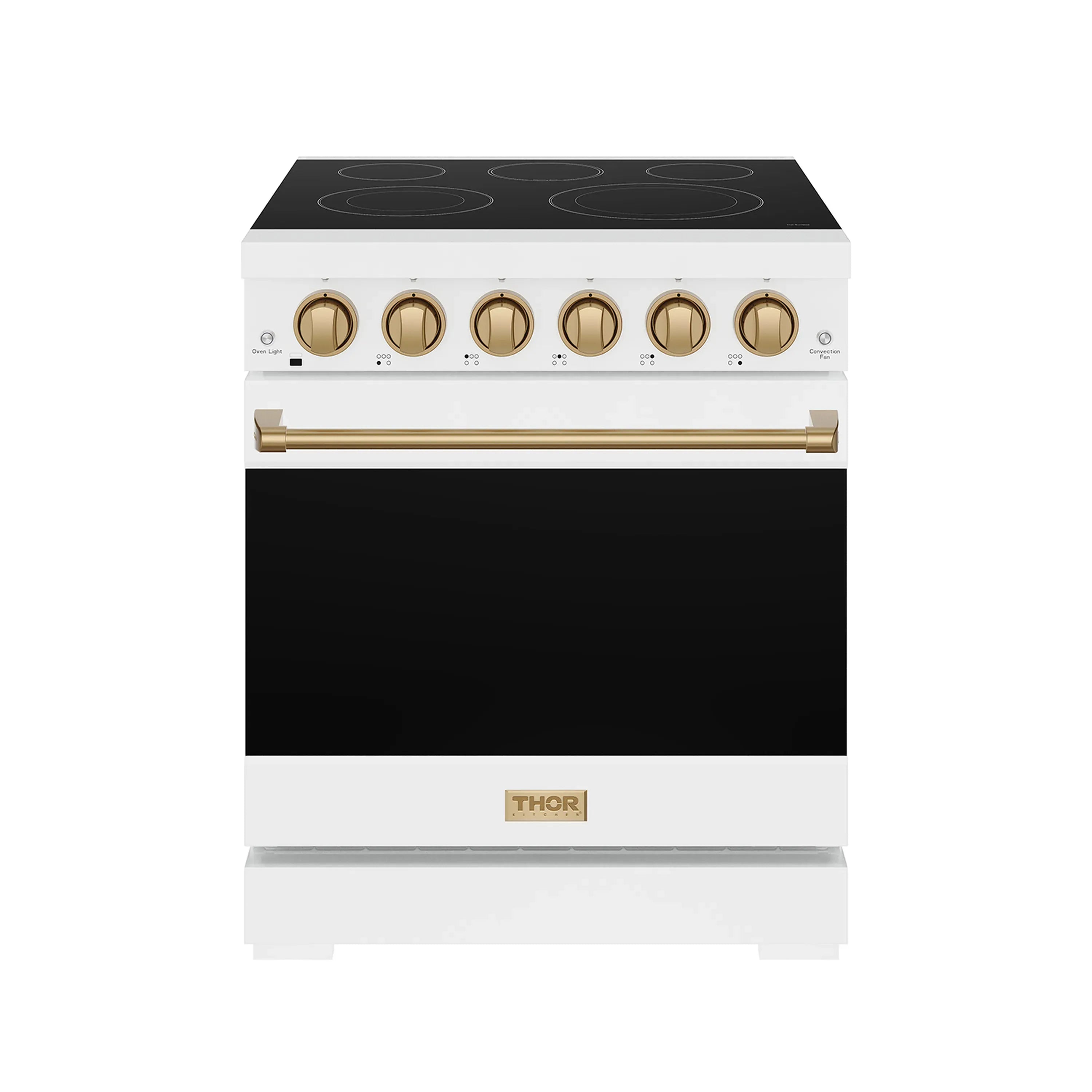 Gordon Ramsay by Thor Kitchen 30-Inch Professional Electric Range with Precision Knob Control in White with Bronze Trim (RSE30PW-BRZ)
