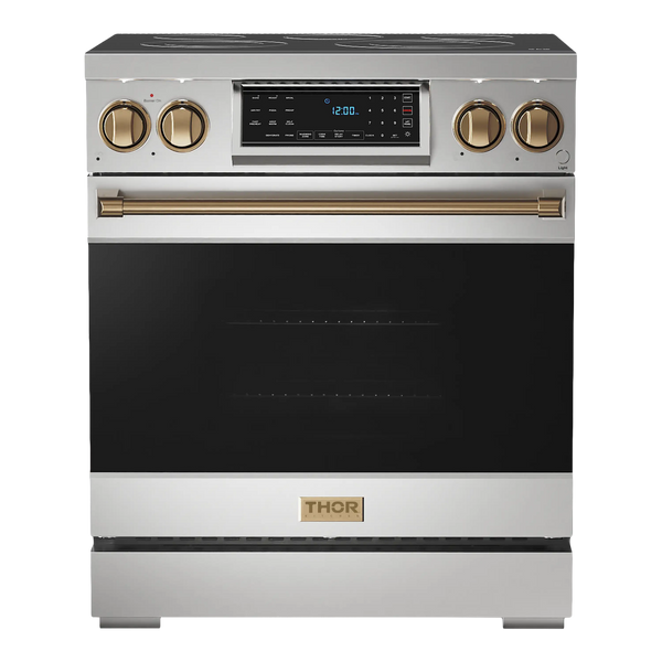 Thor Kitchen Gordon Ramsay Series 30-Inch Professional Electric Range with Tilt Panel Touch Control in Stainless Steel with Bronze Trim (RSE30-BRZ)