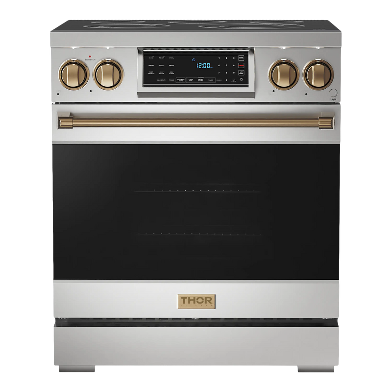 Thor Kitchen Gordon Ramsay Series 30-Inch Professional Electric Range with Tilt Panel Touch Control in Stainless Steel with Bronze Trim (RSE30-BRZ)