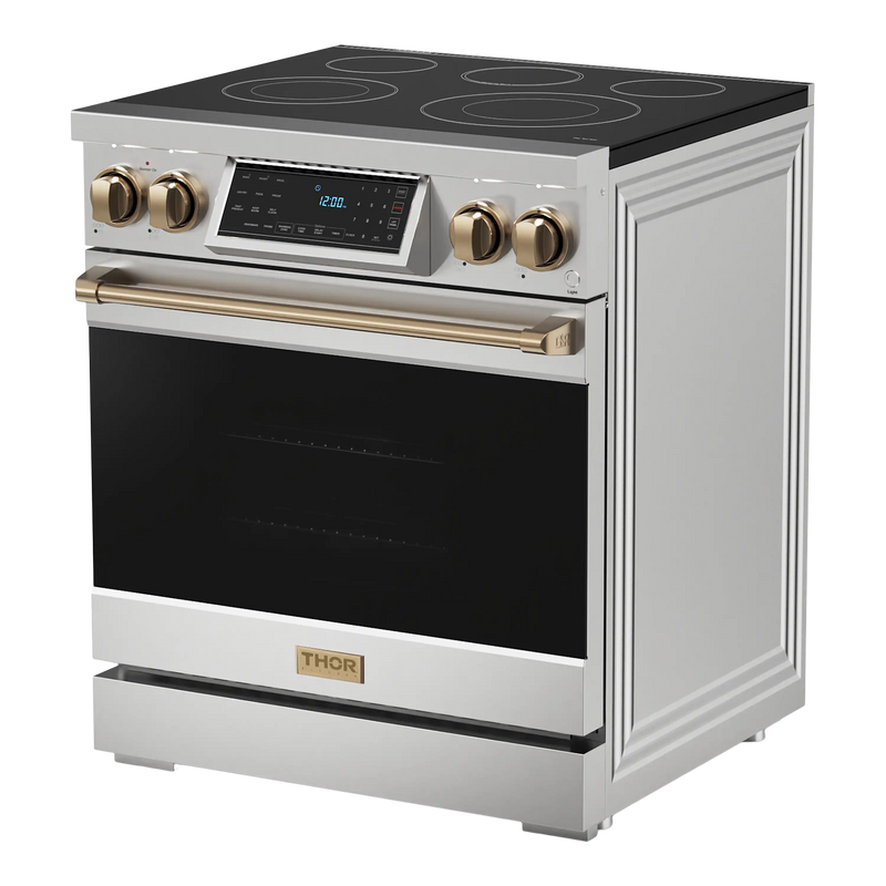 Thor Kitchen Gordon Ramsay Series 30-Inch Professional Electric Range with Tilt Panel Touch Control in Stainless Steel with Bronze Trim (RSE30-BRZ)